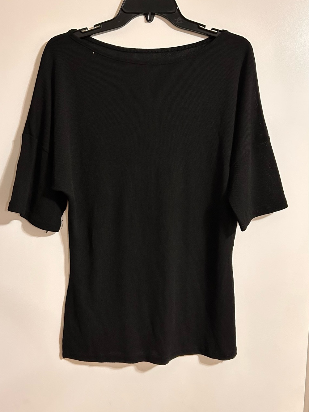 Black Relaxed Boatneck Short Sleeve Top